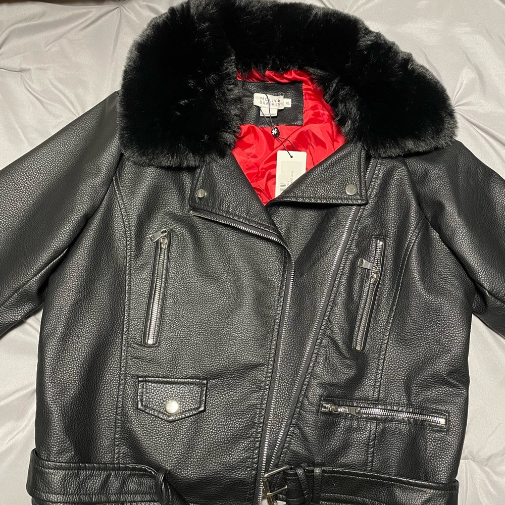 Faux Shearling Leather Moto Jacket